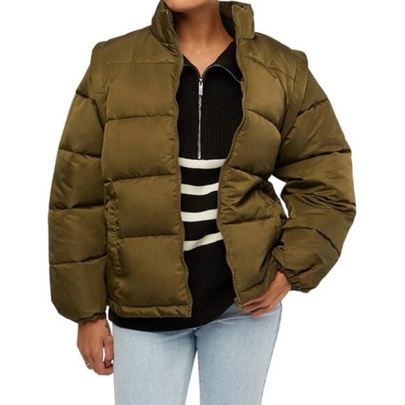 WE WORE WHAT Puffer Jacket With Removable Sleeves Oversized Size Small Green - Picture 3 of 6